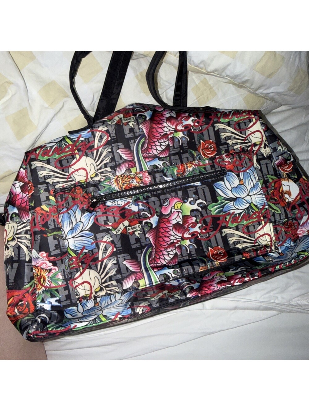 Ed Hardy Love Kills Slowly Tattoo Print Black Shoulder Bag Y2K New Purse Womens - Picture 3 of 8
